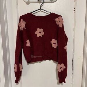 Dreamers Burgundy and Pink Floral Sweater